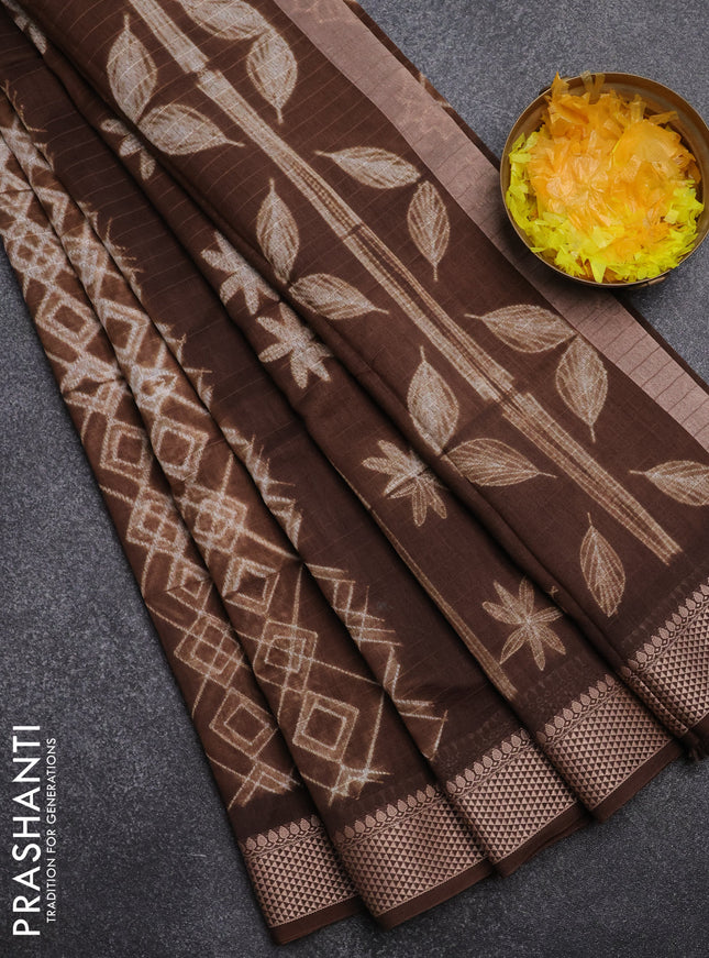 Maheshwari silk cotton saree brown with allover shibori prints and thread woven border