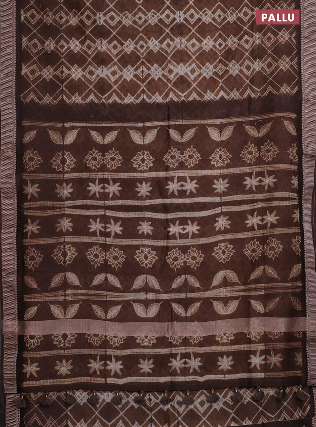 Maheshwari silk cotton saree brown with allover shibori prints and thread woven border