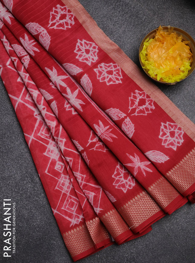 Maheshwari silk cotton saree red with allover shibori prints and thread woven border