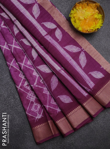 Maheshwari silk cotton saree purple with allover shibori prints and thread woven border