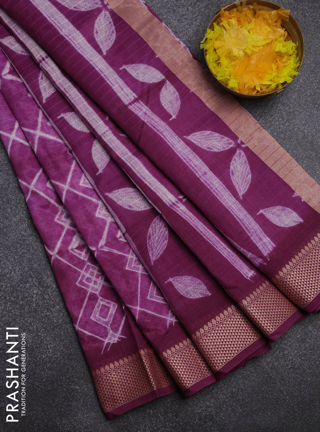 Maheshwari silk cotton saree purple with allover shibori prints and thread woven border