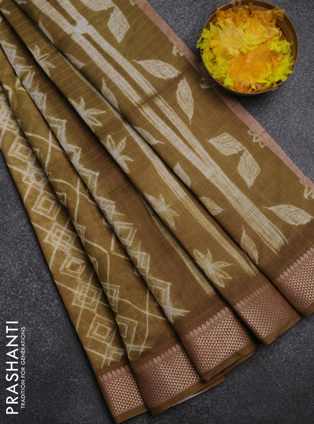 Maheshwari silk cotton saree dark sandal with allover shibori prints and thread woven border