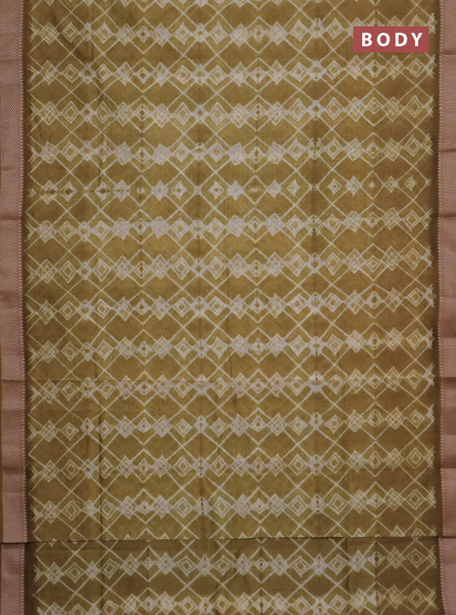 Maheshwari silk cotton saree dark sandal with allover shibori prints and thread woven border