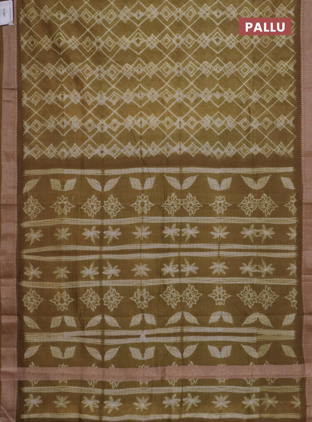 Maheshwari silk cotton saree dark sandal with allover shibori prints and thread woven border