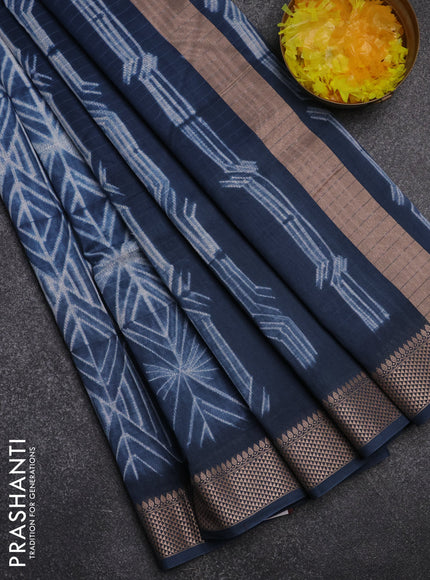 Maheshwari silk cotton saree dark peacock blue with allover shibori prints and thread woven border