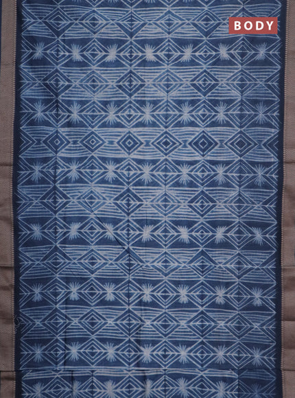 Maheshwari silk cotton saree dark peacock blue with allover shibori prints and thread woven border
