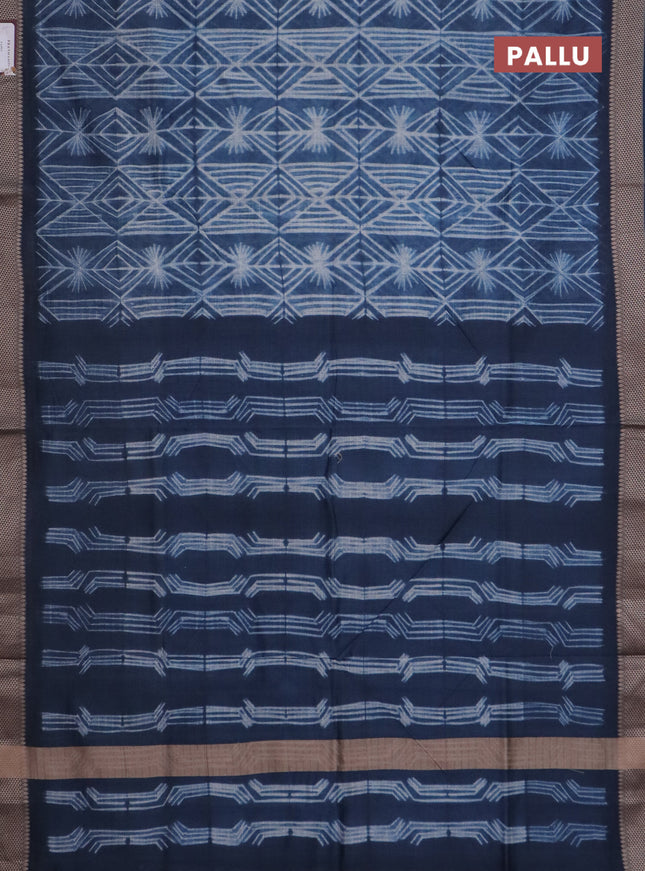 Maheshwari silk cotton saree dark peacock blue with allover shibori prints and thread woven border
