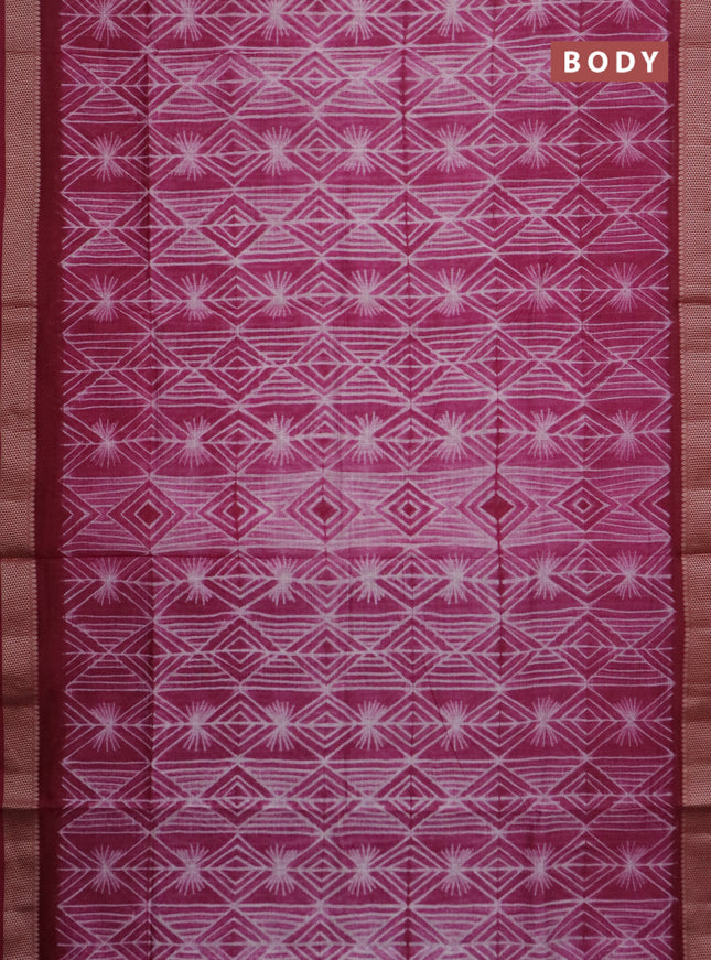 Maheshwari silk cotton saree dark magenta with allover shibori prints and thread woven border