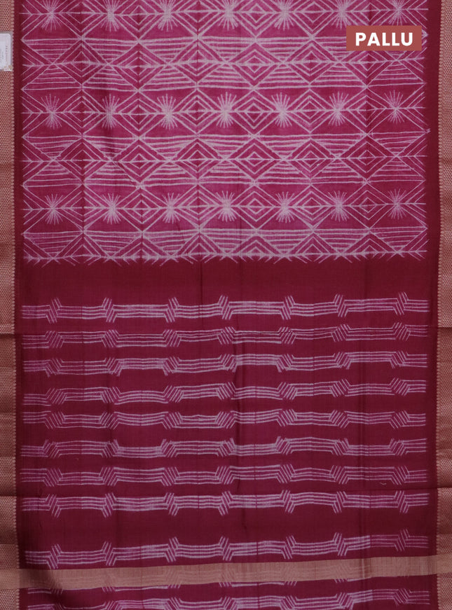 Maheshwari silk cotton saree dark magenta with allover shibori prints and thread woven border