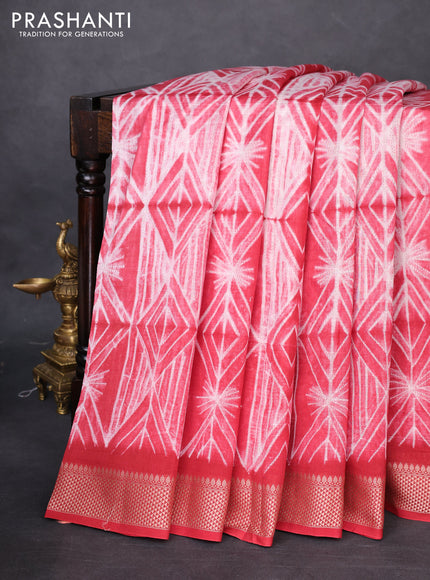 Maheshwari silk cotton saree maroon with allover shibori prints and thread woven border