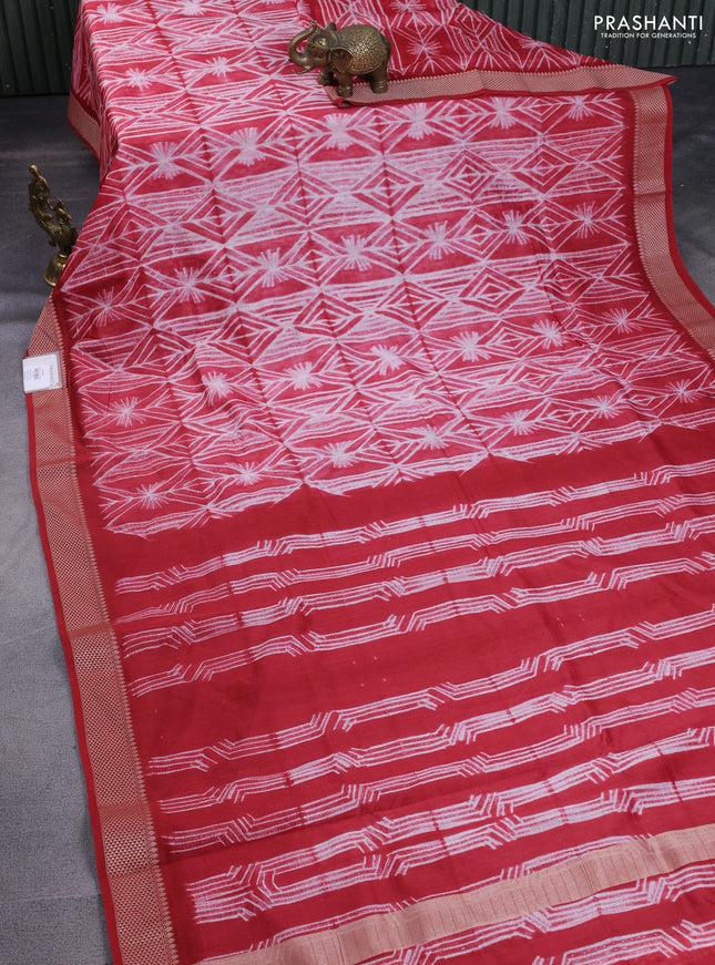 Maheshwari silk cotton saree maroon with allover shibori prints and thread woven border