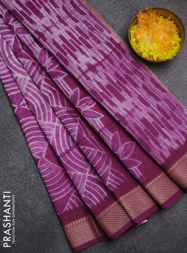 Maheshwari silk cotton saree purple with allover shibori prints and thread woven border