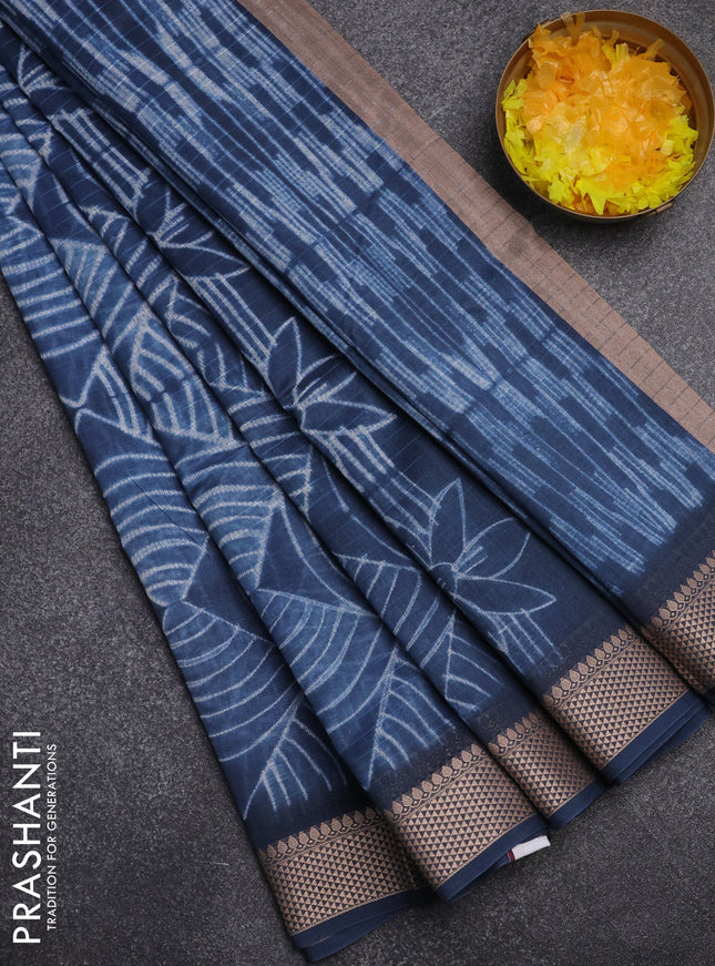 Maheshwari silk cotton saree peacock blue with allover shibori prints and thread woven border