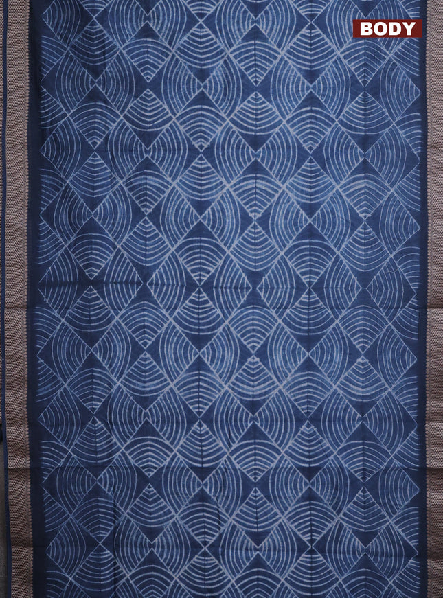 Maheshwari silk cotton saree peacock blue with allover shibori prints and thread woven border