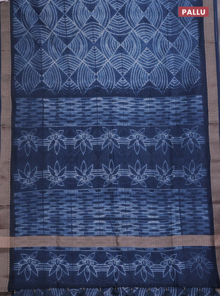 Maheshwari silk cotton saree peacock blue with allover shibori prints and thread woven border