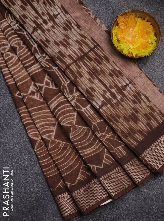 Maheshwari silk cotton saree brown with allover shibori prints and thread woven border