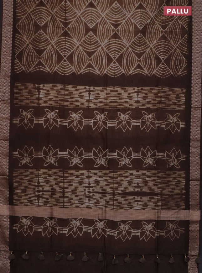 Maheshwari silk cotton saree brown with allover shibori prints and thread woven border