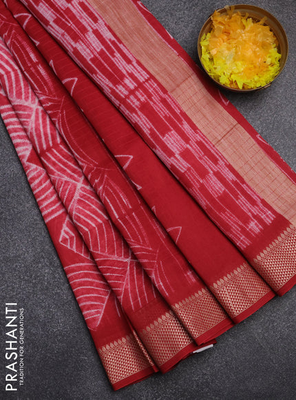 Maheshwari silk cotton saree kumkum red with allover shibori prints and thread woven border