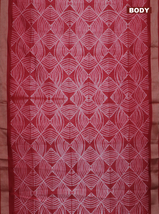 Maheshwari silk cotton saree kumkum red with allover shibori prints and thread woven border