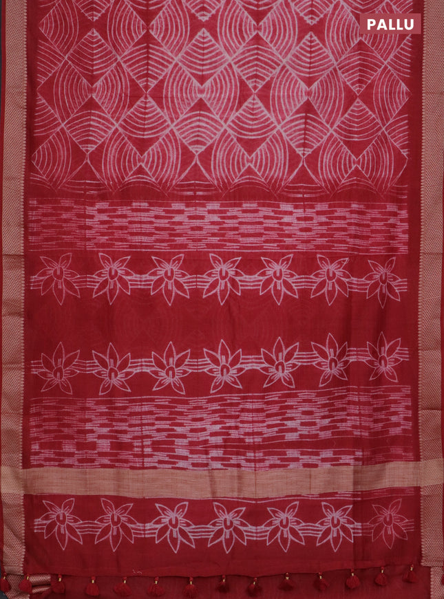 Maheshwari silk cotton saree kumkum red with allover shibori prints and thread woven border