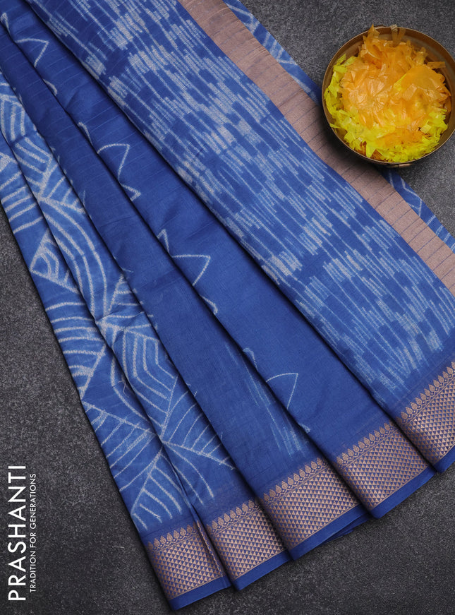 Maheshwari silk cotton saree blue with allover shibori prints and thread woven border