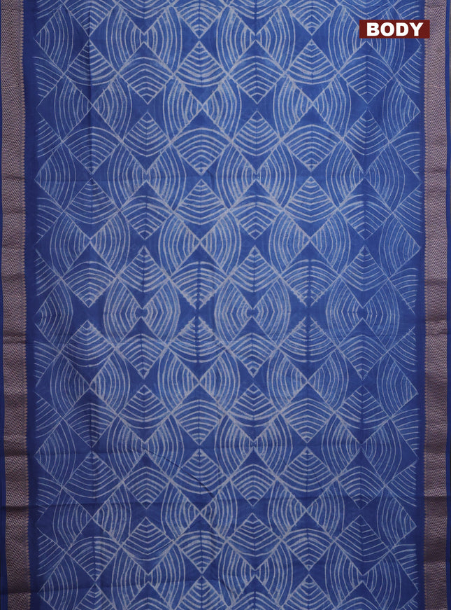 Maheshwari silk cotton saree blue with allover shibori prints and thread woven border