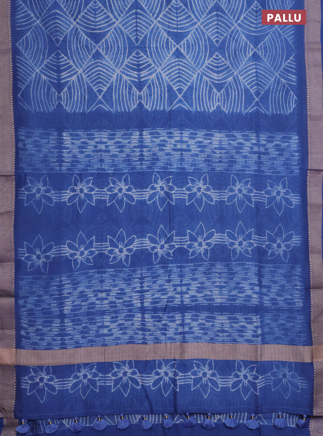Maheshwari silk cotton saree blue with allover shibori prints and thread woven border