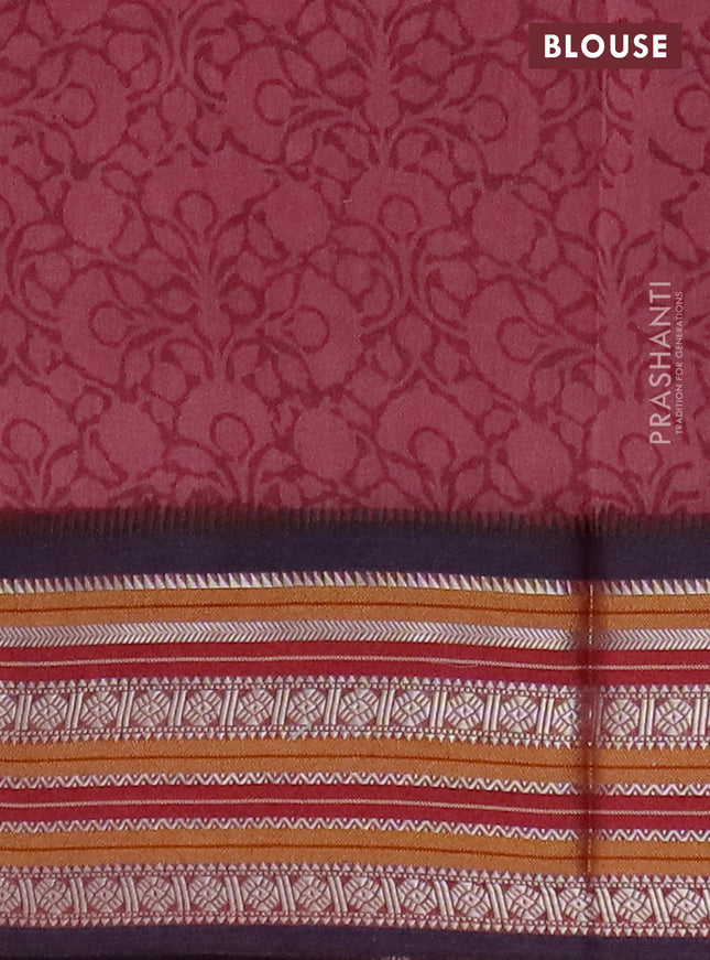 Maheshwari silk cotton saree pastel pink and multi colour with allover kalamkari prints and thread & silver zari woven border