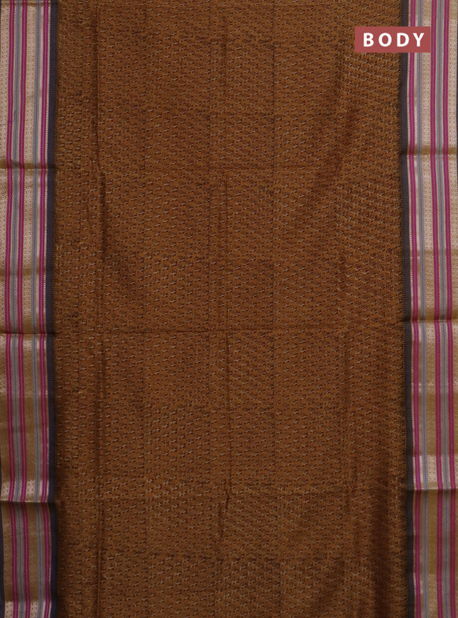 Maheshwari silk cotton saree mustard yellow and multi colour with allover floral prints and thread & silver zari woven border