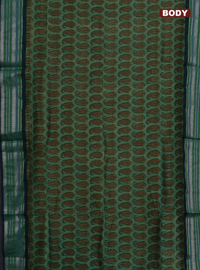 Maheshwari silk cotton saree teal green with allover paisley prints and thread & zari woven border