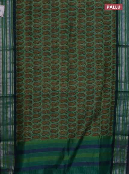 Maheshwari silk cotton saree teal green with allover paisley prints and thread & zari woven border