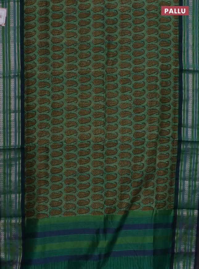 Maheshwari silk cotton saree teal green with allover paisley prints and thread & zari woven border