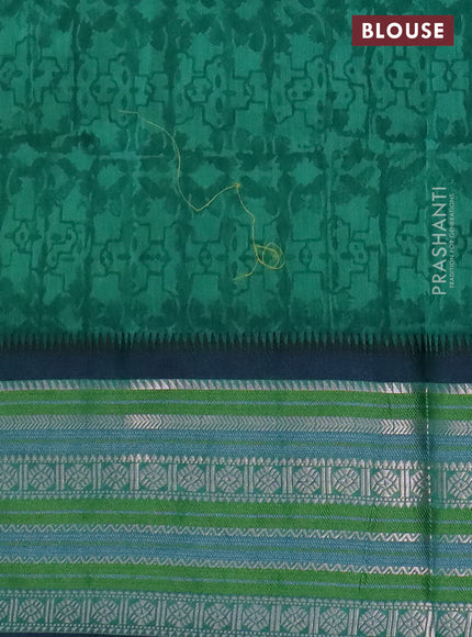 Maheshwari silk cotton saree teal green with allover paisley prints and thread & zari woven border