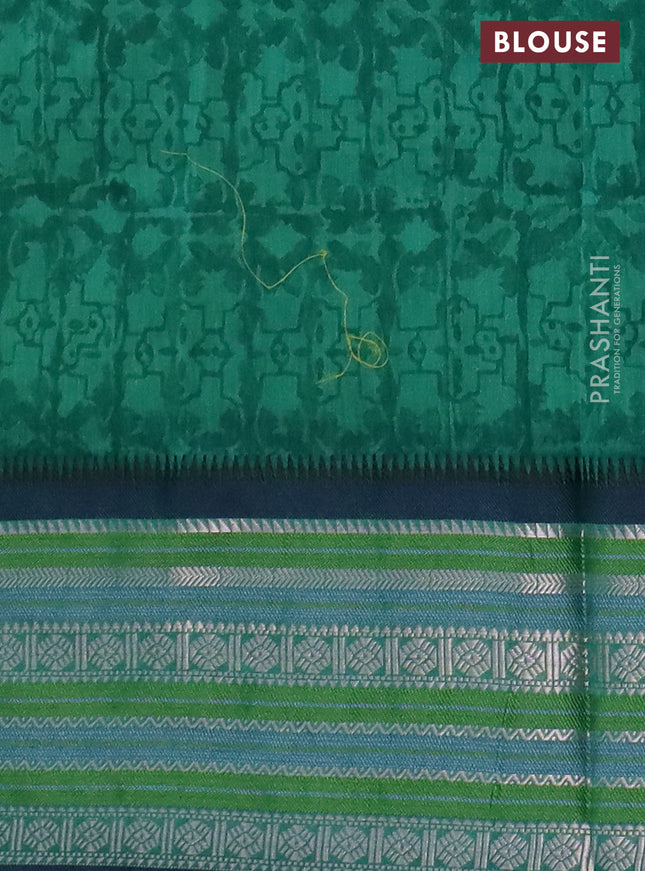 Maheshwari silk cotton saree teal green with allover paisley prints and thread & zari woven border