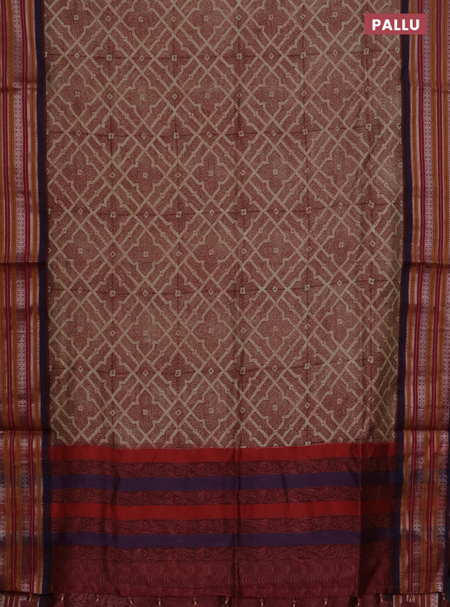 Maheshwari silk cotton saree maroon with allover prints and thread & zari woven border