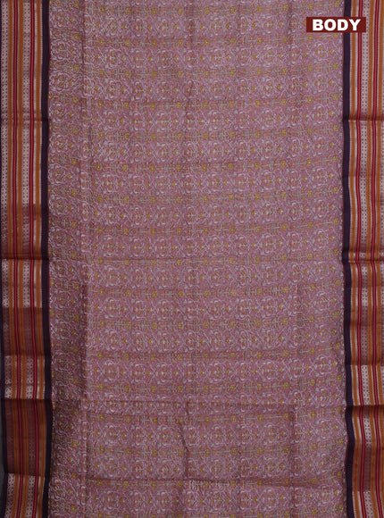 Maheshwari silk cotton saree pastel pink and pastel maroon with allover prints and thread & silver zari woven border