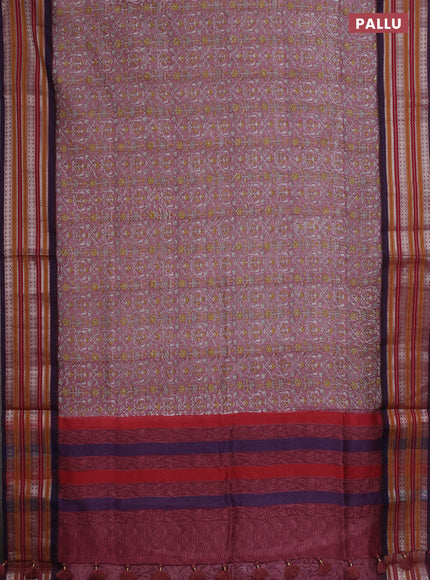 Maheshwari silk cotton saree pastel pink and pastel maroon with allover prints and thread & silver zari woven border