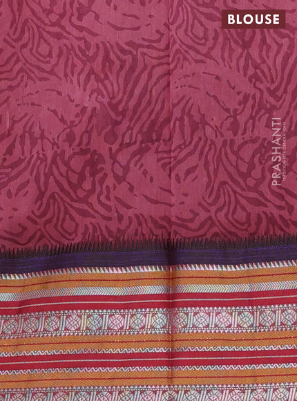 Maheshwari silk cotton saree pastel pink and pastel maroon with allover prints and thread & silver zari woven border