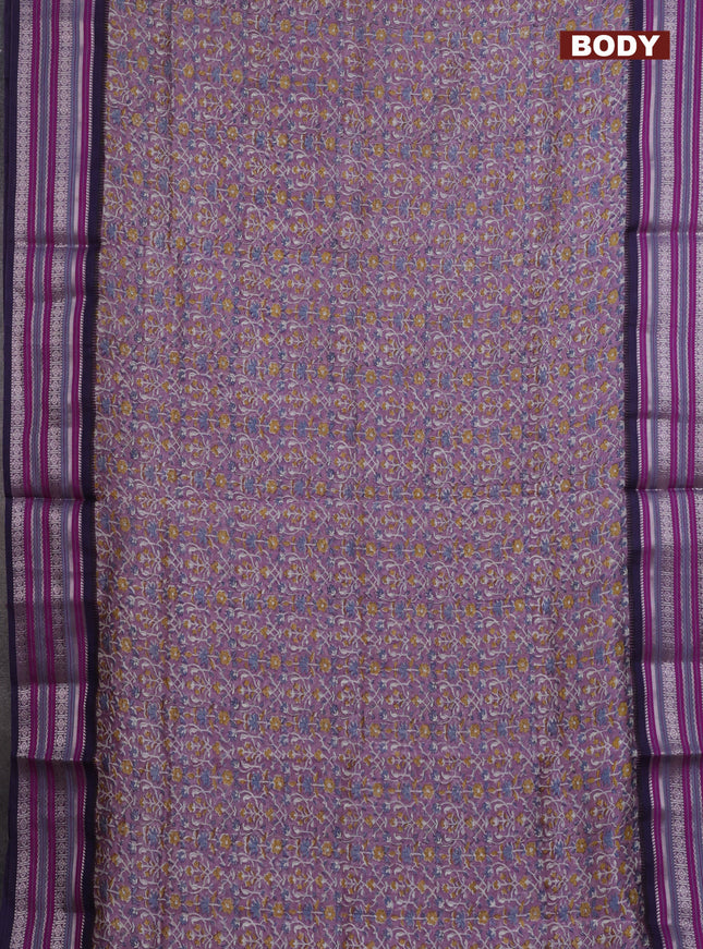 Maheshwari silk cotton saree pastel purple with allover prints and thread & silver zari woven border