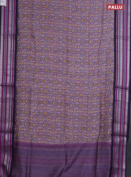 Maheshwari silk cotton saree pastel purple with allover prints and thread & silver zari woven border