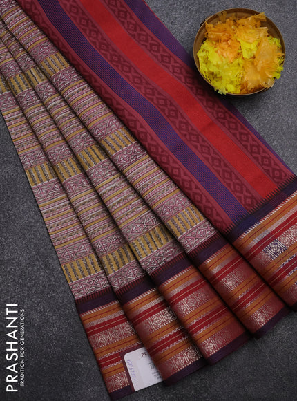 Maheshwari silk cotton saree yellow grey and maroon shade with allover kalamkari prints and thread & silver zari woven border