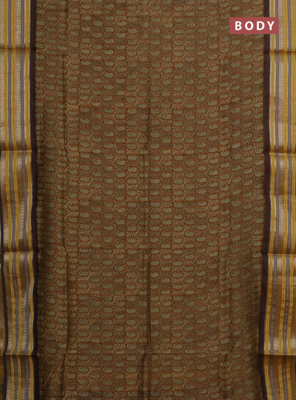 Maheshwari silk cotton saree dark mustard and multi colour with allover paisley prints and thread & silver zari woven border