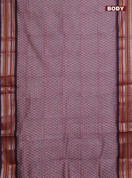 Maheshwari silk cotton saree pastel maroon with allover floral prints and thread & silver zari woven border