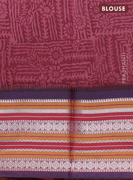 Maheshwari silk cotton saree pastel maroon with allover floral prints and thread & silver zari woven border