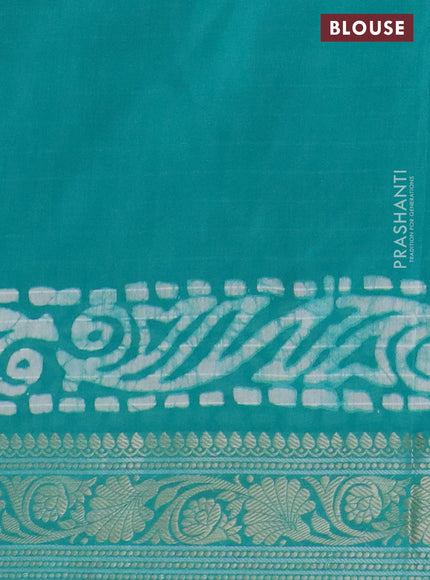 Maheshwari silk cotton saree teal green with batik prints and zari woven border