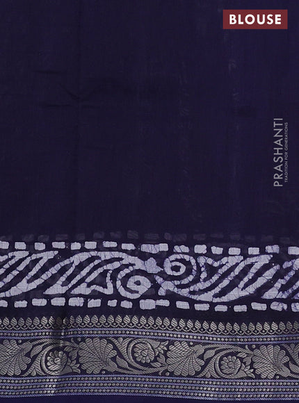 Maheshwari silk cotton saree navy blue with batik prints and zari woven border