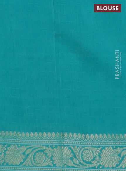 Maheshwari silk cotton saree teal green with batik prints and zari woven border