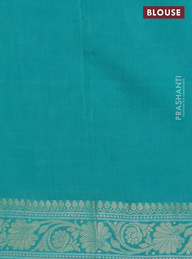 Maheshwari silk cotton saree teal green with batik prints and zari woven border