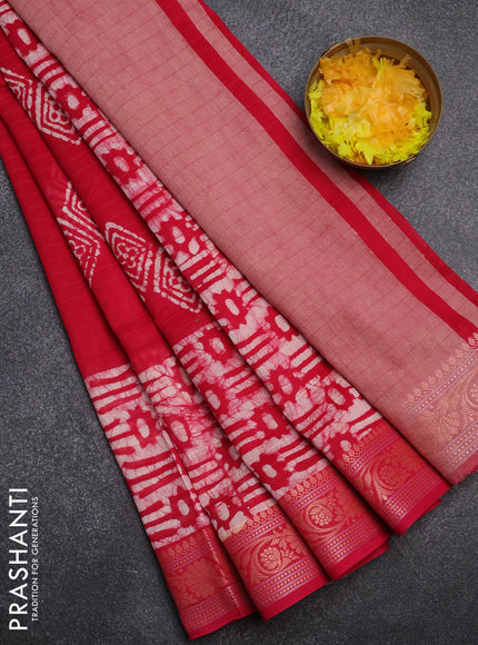 Maheshwari silk cotton saree pink with batik prints and zari woven border