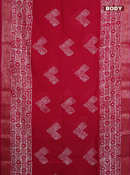 Maheshwari silk cotton saree pink with batik prints and zari woven border